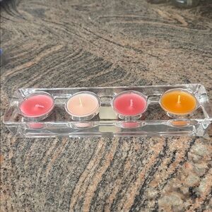 Laura Glass flat 4 tea light holder w/colorful tea lights box of 12